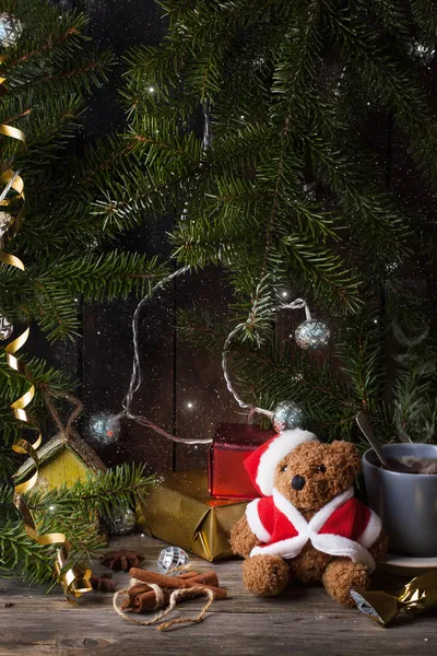 Christmas decoration with teddy bear — Stock Photo, Image