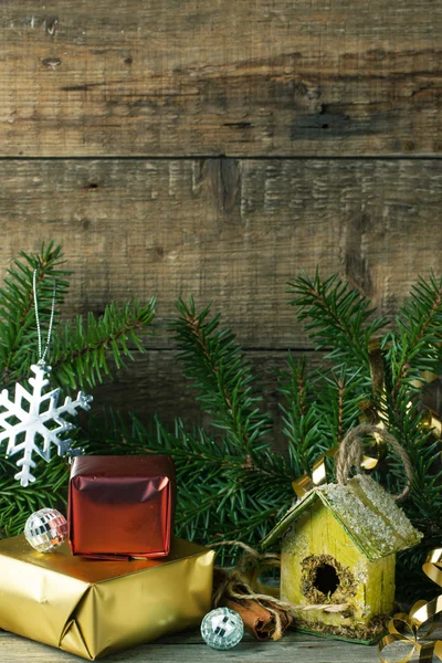 Christmas card with nesting box — Stock Photo, Image
