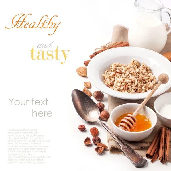 Muesli with milk and honey Stock Photo by ©NatashaBreen 35919455