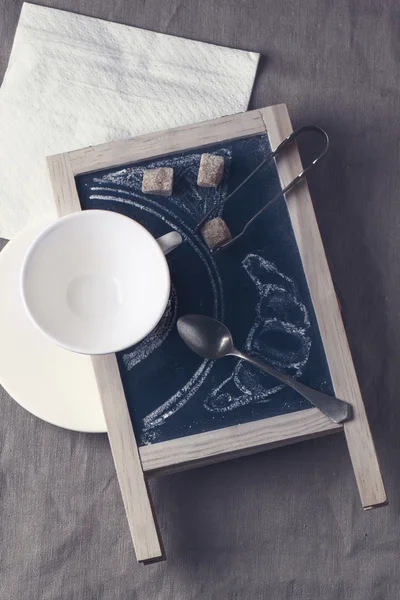 Schoolbord met koffie en suiker — Stockfoto