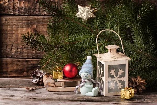 Christmas lantern with christmas tree — Stock Photo, Image