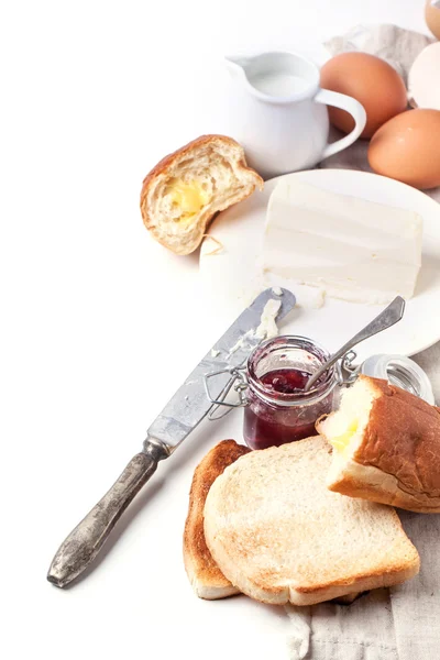 Breakfast with toasts and jam — Stock Photo, Image