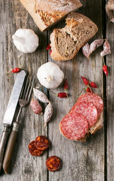 Sausage and bread — Stock Photo, Image