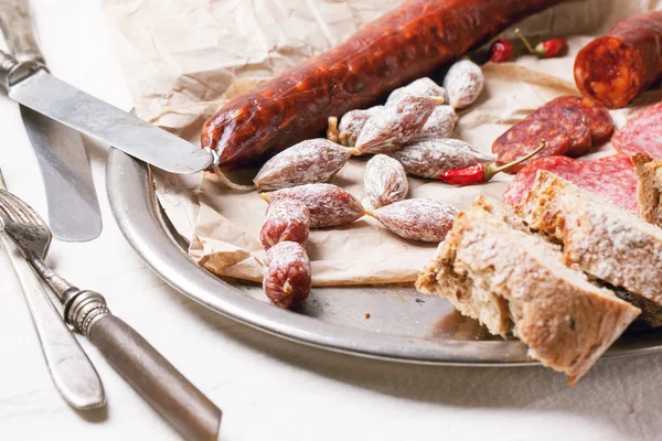 Sausage and bread — Stock Photo, Image