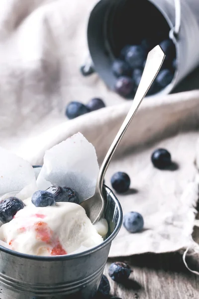 Ice cream with blueberries — Stock Photo, Image