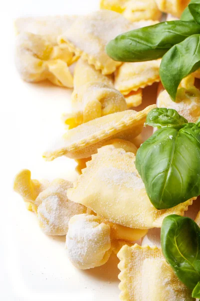 Pasta ravioli with basil — Stock Photo, Image