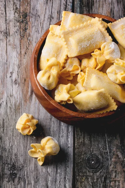 Pasta ravioli in wooden bowl — Stock Image Pasta ravioli in wooden bowl Stock Image