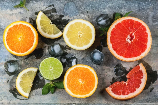 Uppsättning av skivade citrusfrukter — Stockfoto