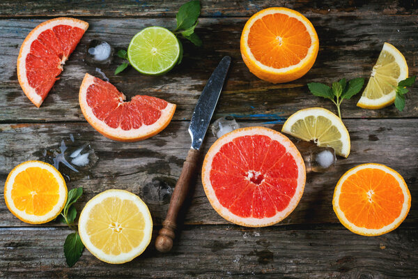 Set of sliced citrus fruits