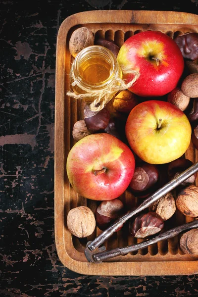 꿀, 견과류, 사과 — 스톡 사진