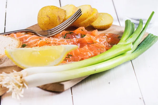 Snack with salted salmon — Stock Photo, Image