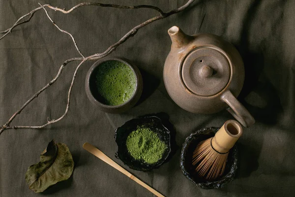 Traditional Japanese Hot Green Frothy Tea Matcha Ceramic Cup Powdered — Stock Photo, Image
