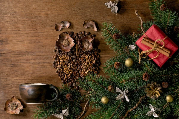 Owl Shape Coffee Beans Spices Owl Sit Fir Christmas Tree — Stock Photo, Image