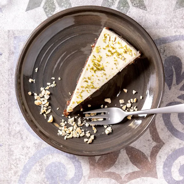 Pedaço Cheesecake Vegan Cru Sem Assar Sem Glúten Decorado Por — Fotografia de Stock