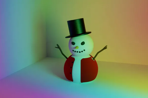 Render Evil Christmas Snowman Cylinder Hat Rainbow Spectrum Colors Room — Stock Photo, Image