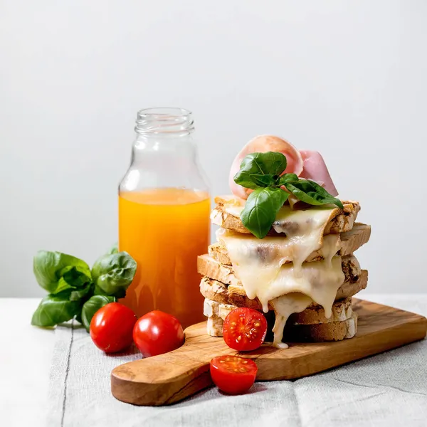 Stockpile Toasted Melted Cheese Pressed Sandwiches Ham Meat Cherry Tomatoes Stock Picture