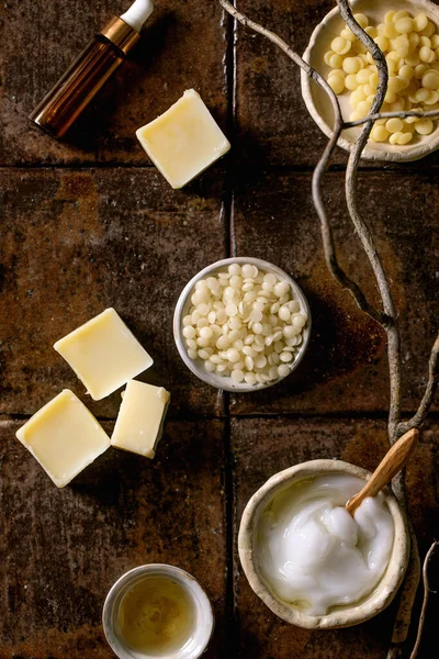 Ingredientes Para Faz Casa Feita Cosmética Natural Creme Cara Andamento — Fotografia de Stock