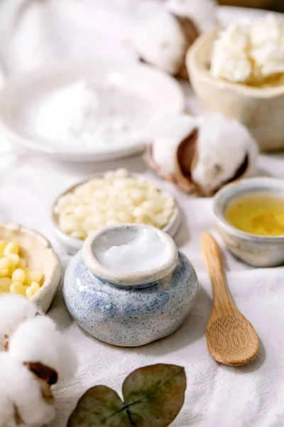 Ingredients Makes Home Made Natural Eco Friendly Cosmetic Face Cream — стоковое фото