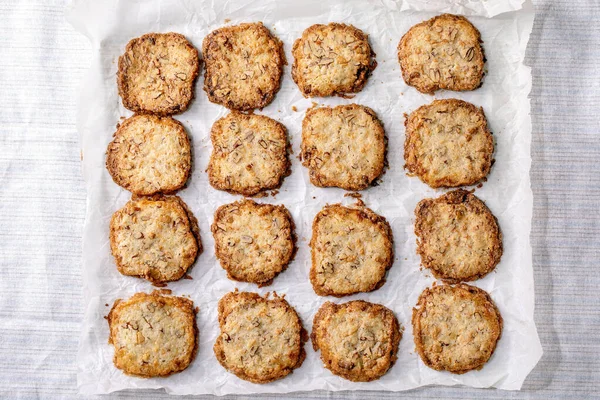 Homemade Shortbread Sugar Cookies Nuts White Chocolate Baking Paper White — Stockfoto
