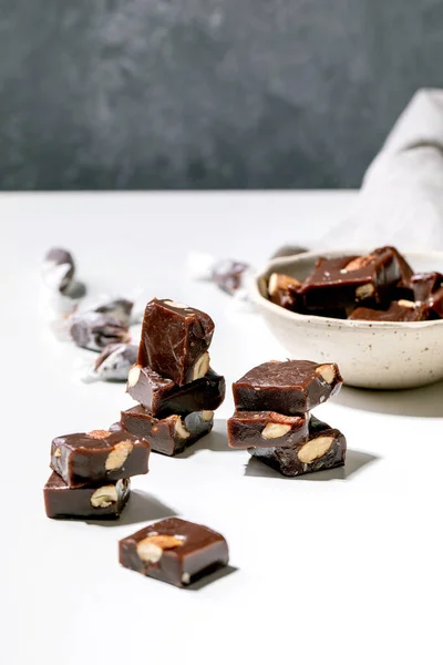 Homemade Soft Toffee Salted Caramel Chocolate Almond Nuts Candy White — Stock Photo, Image