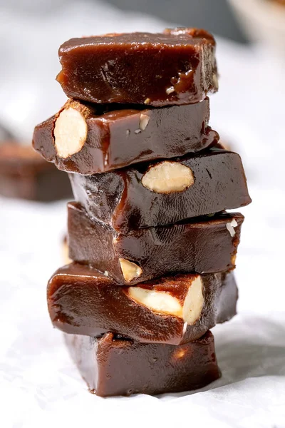 Stack Homemade Toffee Salted Caramel Chocolate Almond Nuts Candy Crumpled — Photo