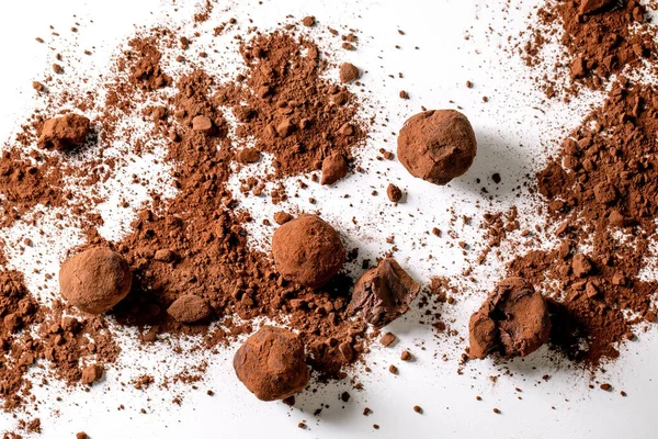 Homemade Dark Chocolate Cocoa Truffle Candy Cocoa Powder White Handmade — Stockfoto