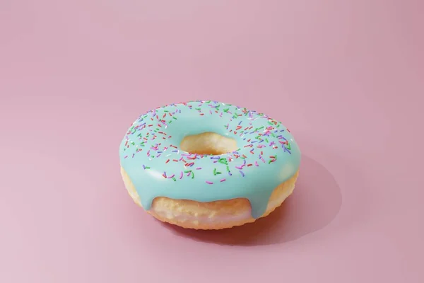 Realista Gran Donut Vidriada Render Donut Con Esmalte Turquesa Espolvorear — Foto de Stock