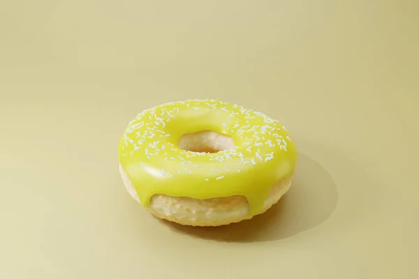 Grande Donut Vidrado Render Donut Com Esmalte Limão Amarelo Polvilhe — Fotografia de Stock