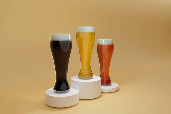 Refleic Render Коллекционирует Бокалы Пива Холодное Пиво Красный Янтарь Темное — стоковое фото
