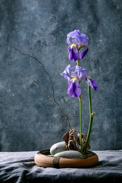 Весна Ікебана Квіткова Композиція Квітучим Бузковим Бульйоном Прикрашає Квіти Кору Стокова Картинка