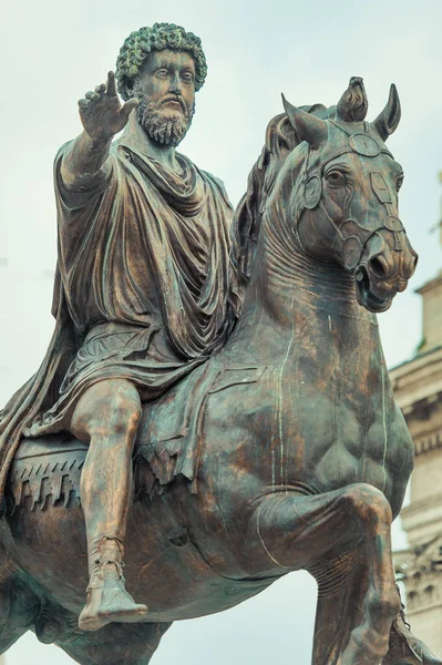 Statue Équestre Marc Aurèle Centre Place Capitole Rome — Photo