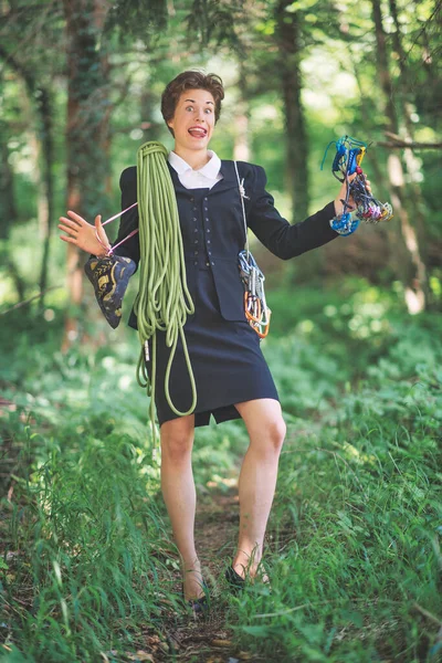 Female Manager Taylor Rope Climbing Equipment Trail — Stock Photo, Image