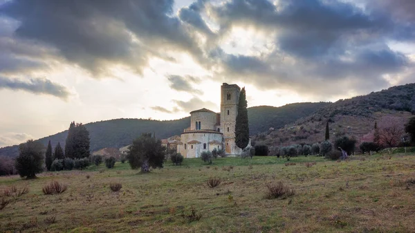 Abadía Sant Antimo Clásico Paisaje Toscano —  Fotos de Stock