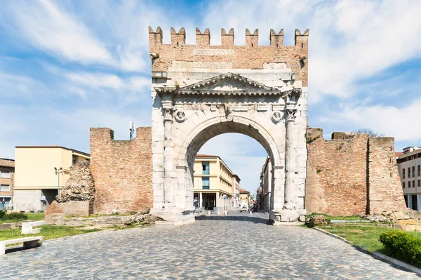 Frontaal Deel Van Oude Romeinse Boog Van Sugusto Rimini — Stockfoto