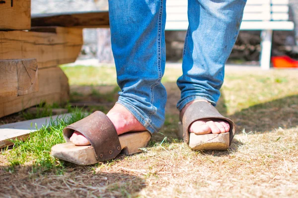 Handmade Wooden Leather Clogs —  Fotos de Stock