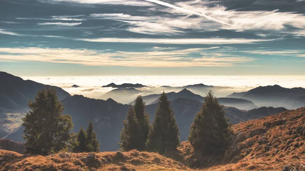 Hilly Landscape Italian Pre Alps Fog Mountains Background — Fotografia de Stock