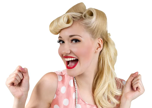 Lachende pin-up blonde vrouw — Stockfoto