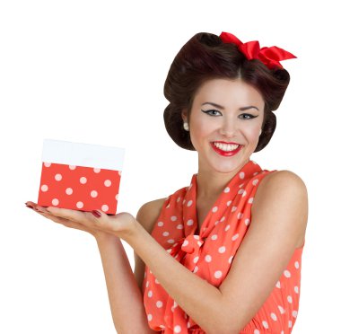 PIN p kız tutan bir hediye kutusu