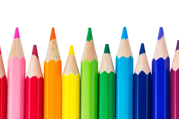 Row of colorful pencils isolated over white background — Stock Photo, Image