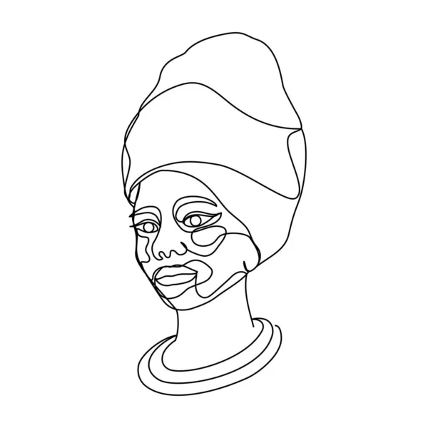 Портрет Молодой Красивой Черной Женщины Расстройством Кожи Витилиго Линии Искусства — стоковый вектор