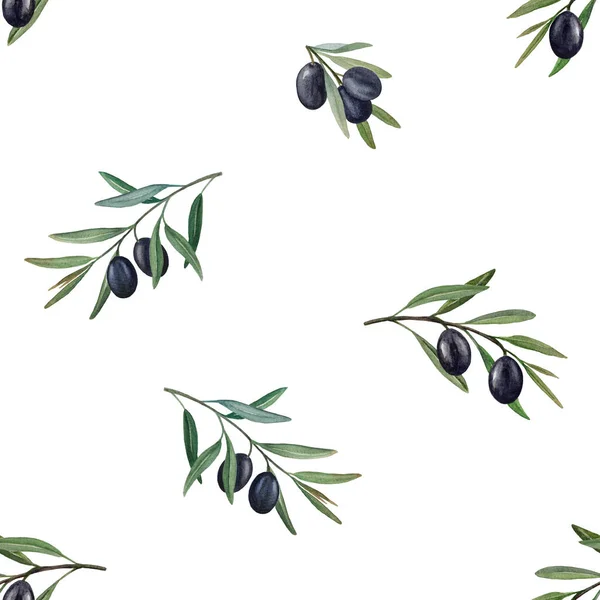 Olive branches watercolor seamless pattern — Stock Photo, Image