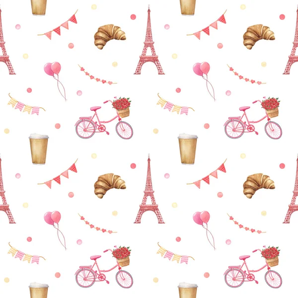Romantic hand-drawn watercolor seamless pattern