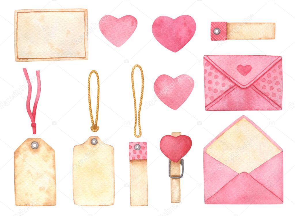 Valentines day watercolor illustration set