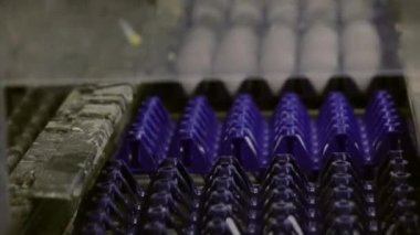Yumurtalar üretim hattı boyunca ilerliyor. Kümes hayvanları çiftliğinde dükkan düzenliyorum..