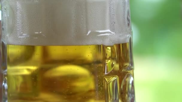 将啤酒倒入装有气泡的玻璃杯中 并在靠近酒瓶的时候饮用 优质Fullhd影片 — 图库视频影像