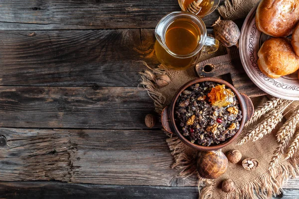 Plato Eslavo Kutia Comida Tradicional Navideña Comidas Tradicionales Víspera Navidad — Foto de Stock