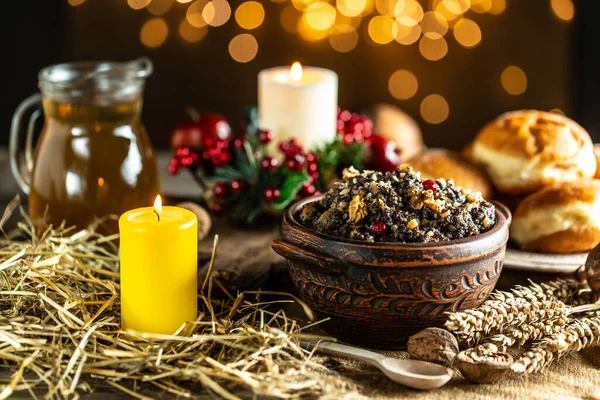 Schüssel Slawisches Gericht Kutia Traditionelles Weihnachtsessen Banner Menü Rezeptplatz Für — Stockfoto