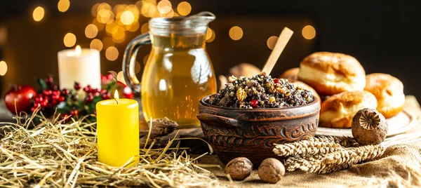 Kutia Grano Tradizionale Piatto Cerimoniale Natale Grano Banner Menu Posto — Foto Stock