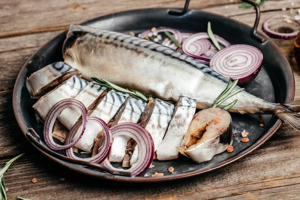 Korean fresh seafood mackerel fish or herring fish. mackerel steak, Restaurant menu, dieting, cookbook recipe.