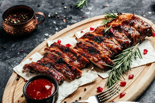 Spare Ribs Cutting Board Restaurant Menu Dieting Cookbook Recipe Top — Fotografia de Stock